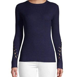 John + Jenn Connor Lace-Up Sweater in Navy